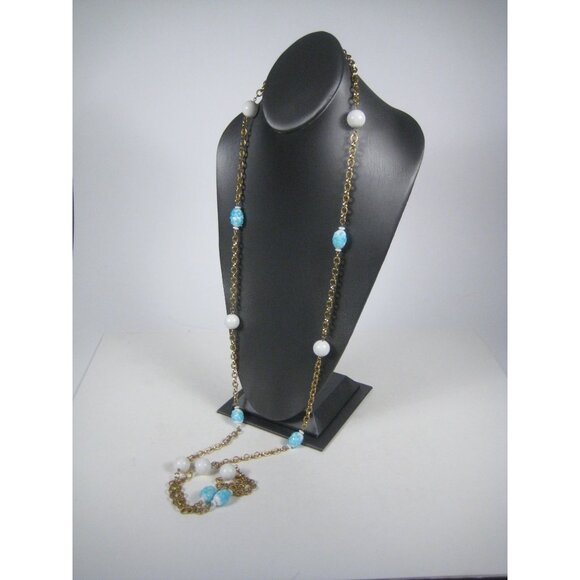 Hobe Vintage Estate Necklace Chain Goldtone 56 Inch Rope Tag Glass Beaded - Picture 5 of 16